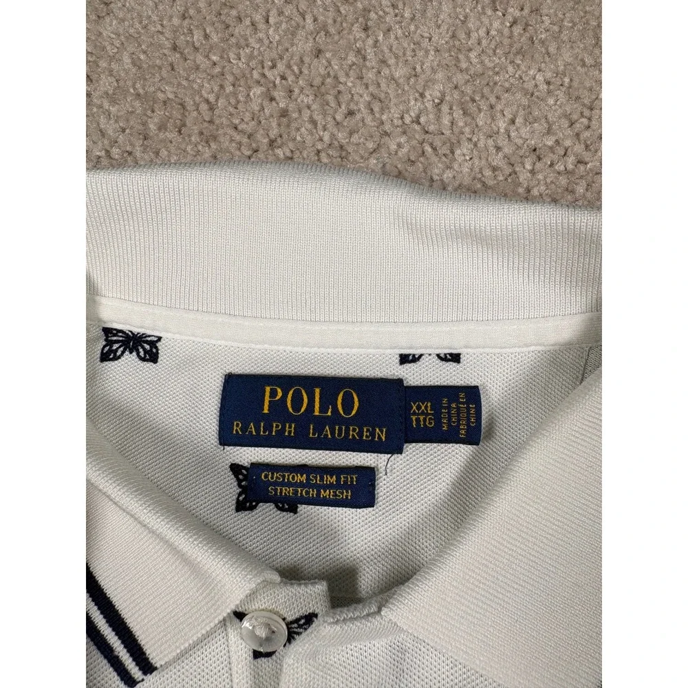 Polo Ralph Lauren Mens XXL White Butterfly Print Custom Slim Fit Polo Shirt